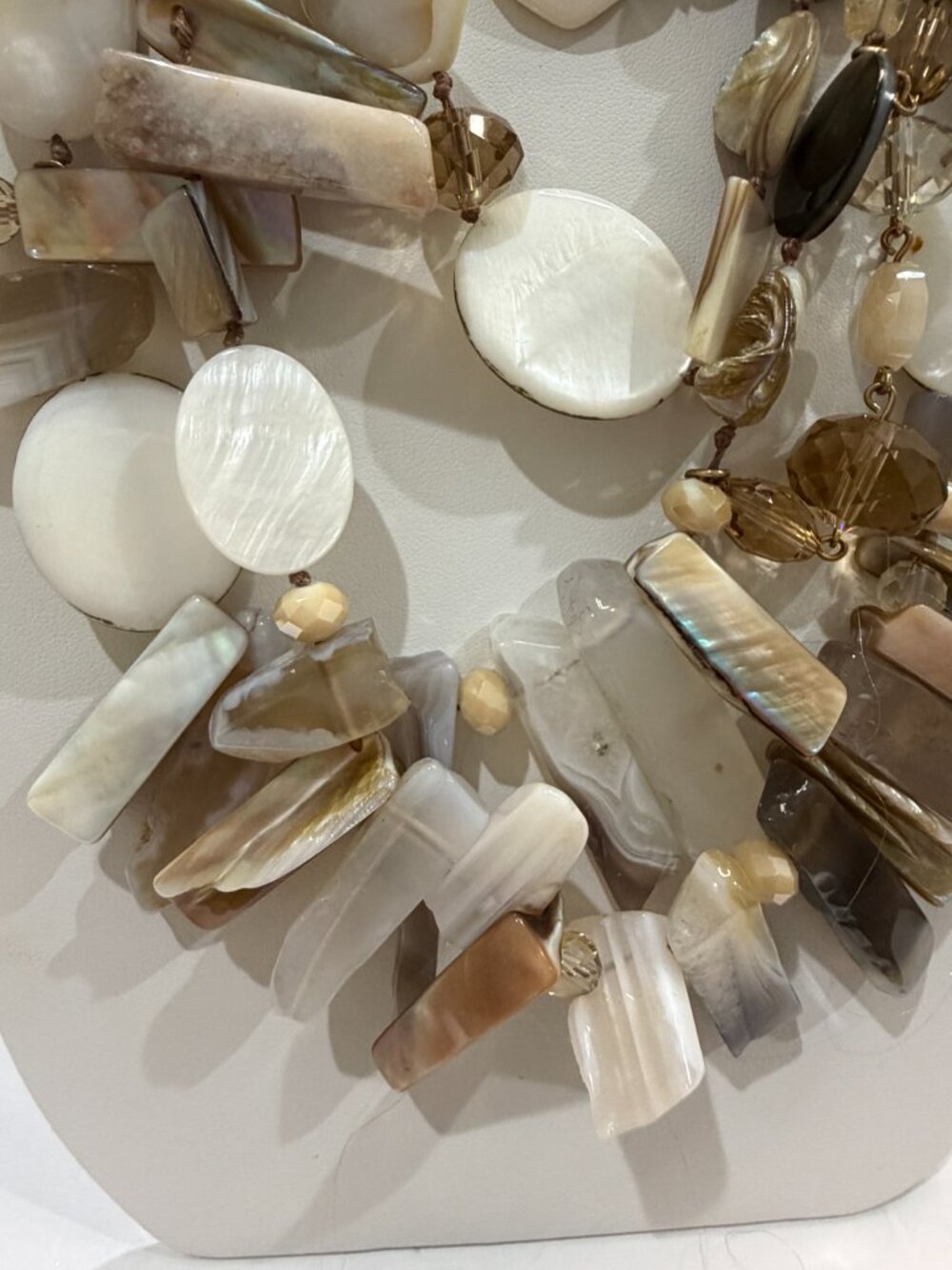 Chicos Collectibles Natural Mother of Pearl Shell Quartz Multi Strand Necklace - Picture 3 of 15